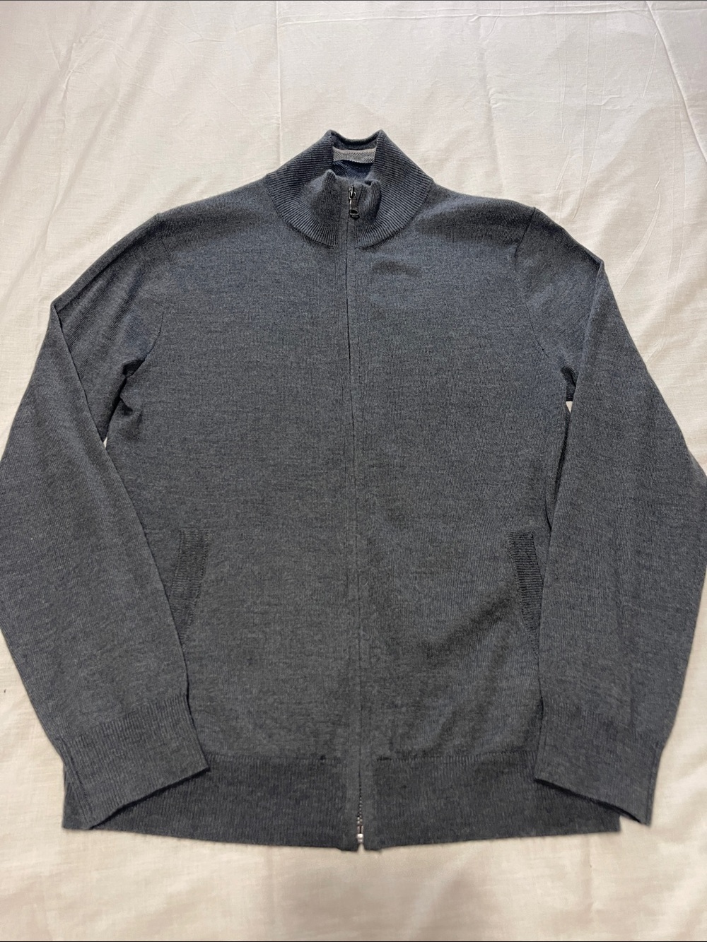 Banana Republic Men’s Charcoal Grey Merino Wool Blend Zip-Up Sweater
